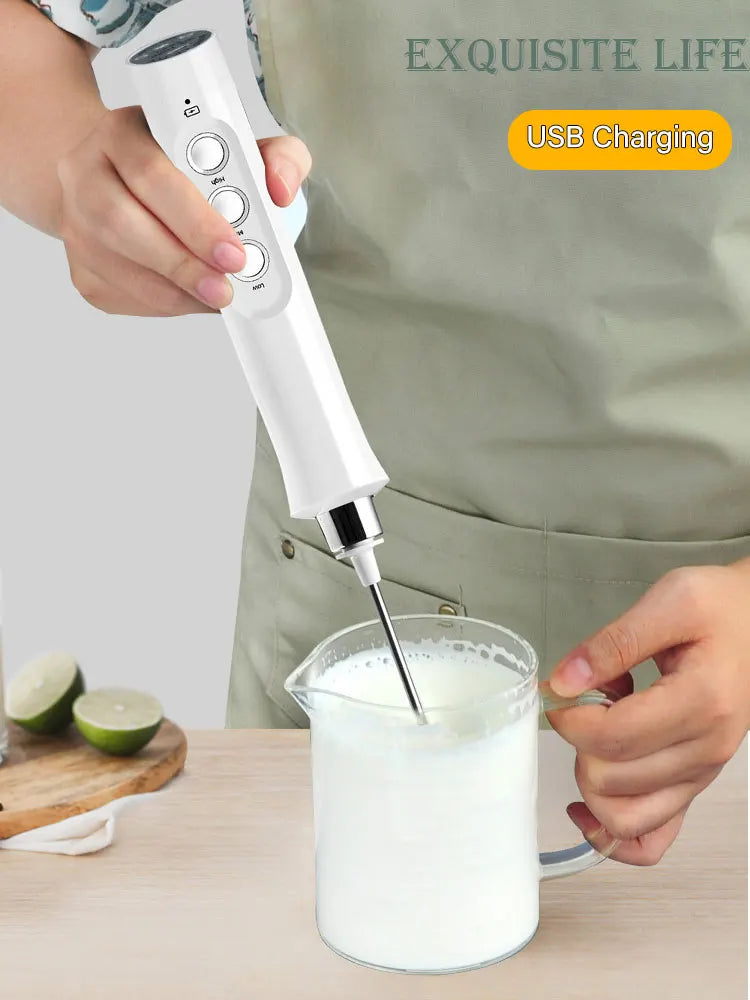 3 In 1 Portable Rechargeable Electric Milk Frother Foam Maker Handheld Foamer High Speeds Drink Mixer Coffee Frothing Wand