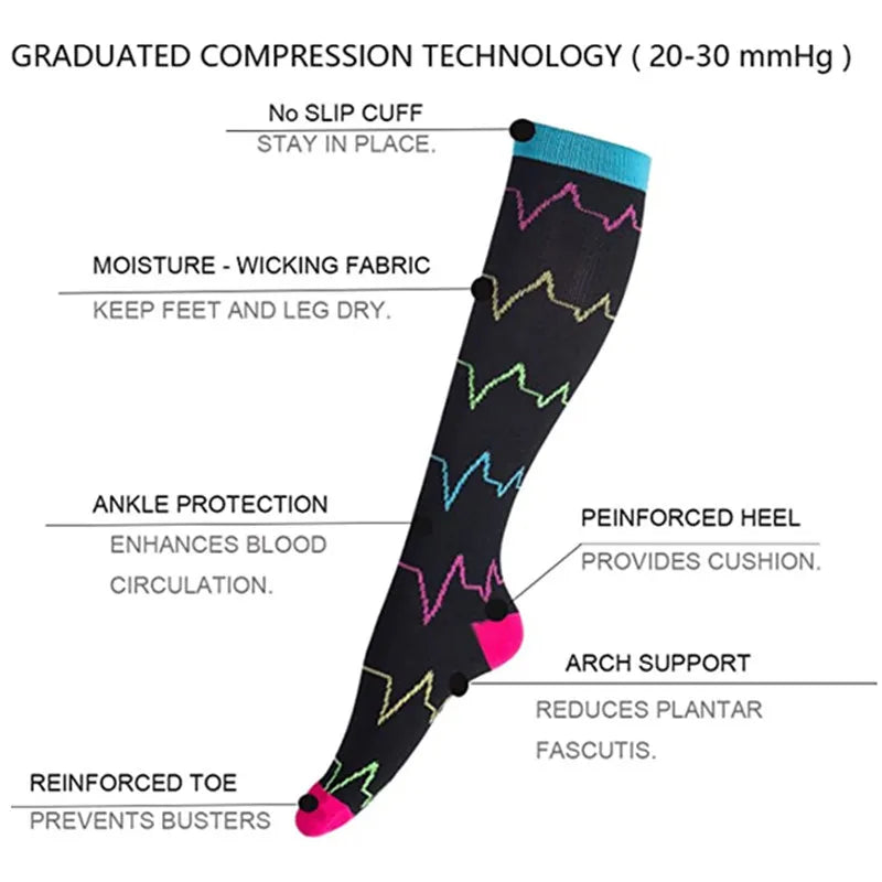 Compression Socks Pairs Outdoor Sports Riding Compress Stretch Stockings Nurse Calf Pressure Leg Socks Swollen Varicose Veins