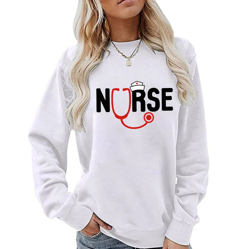 Fashion Nurse Stethoscope Print Sweater For Women Plus Size Funny Long Sleeve Graphic Plus Size Sweatshirt