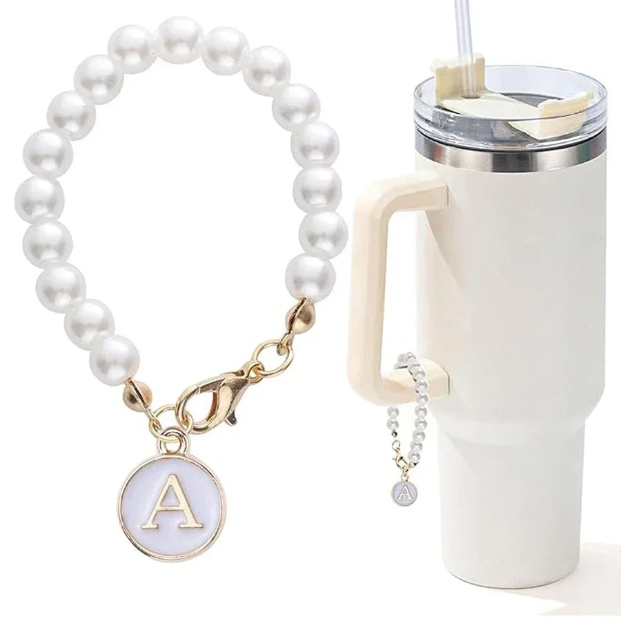 Letter Charm for Stanley Cup Pearl Chain Accessories for Handle Water Bottle Tumbler Personalized Initial Name ID Decorations