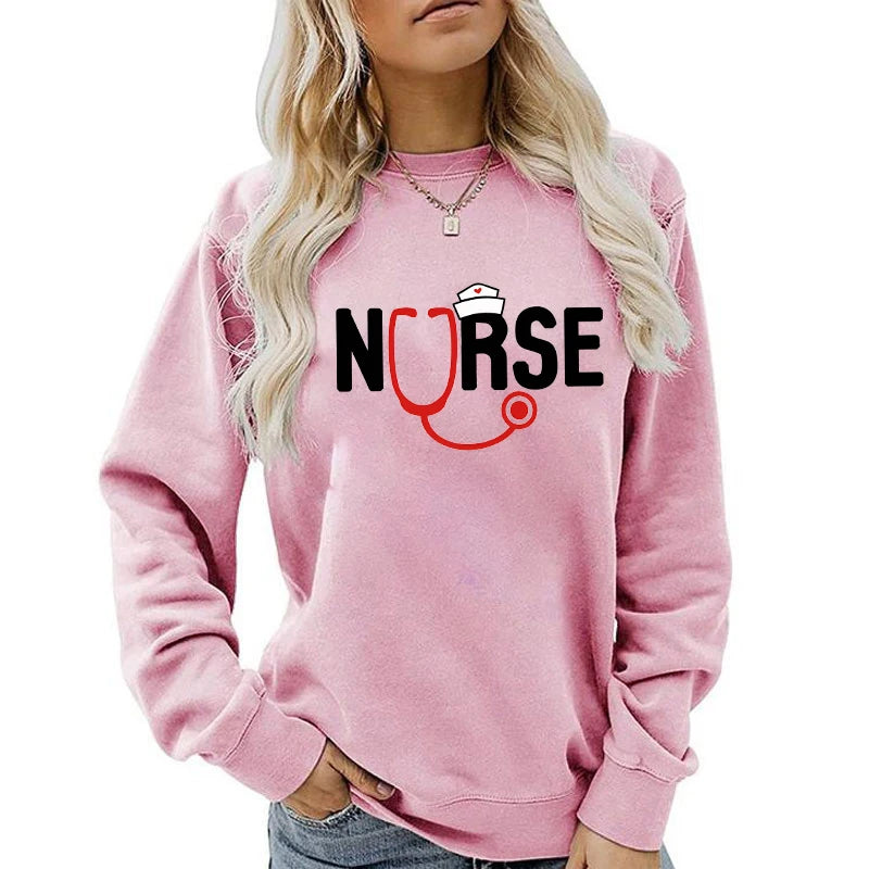 Fashion Nurse Stethoscope Print Sweater For Women Plus Size Funny Long Sleeve Graphic Plus Size Sweatshirt