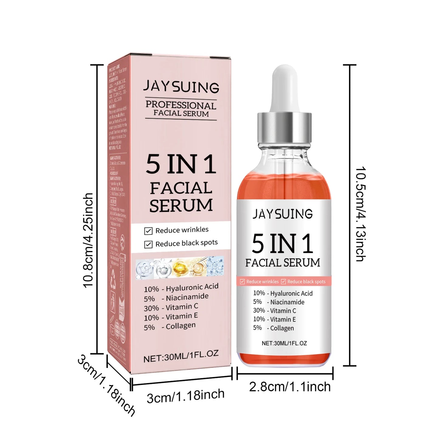 5 In 1 Facial Serum Fade Fine Lines Firming Skin Shrink Pores Moisturizing Brightning Vitamin C Hyaluronic Acid Face Serum