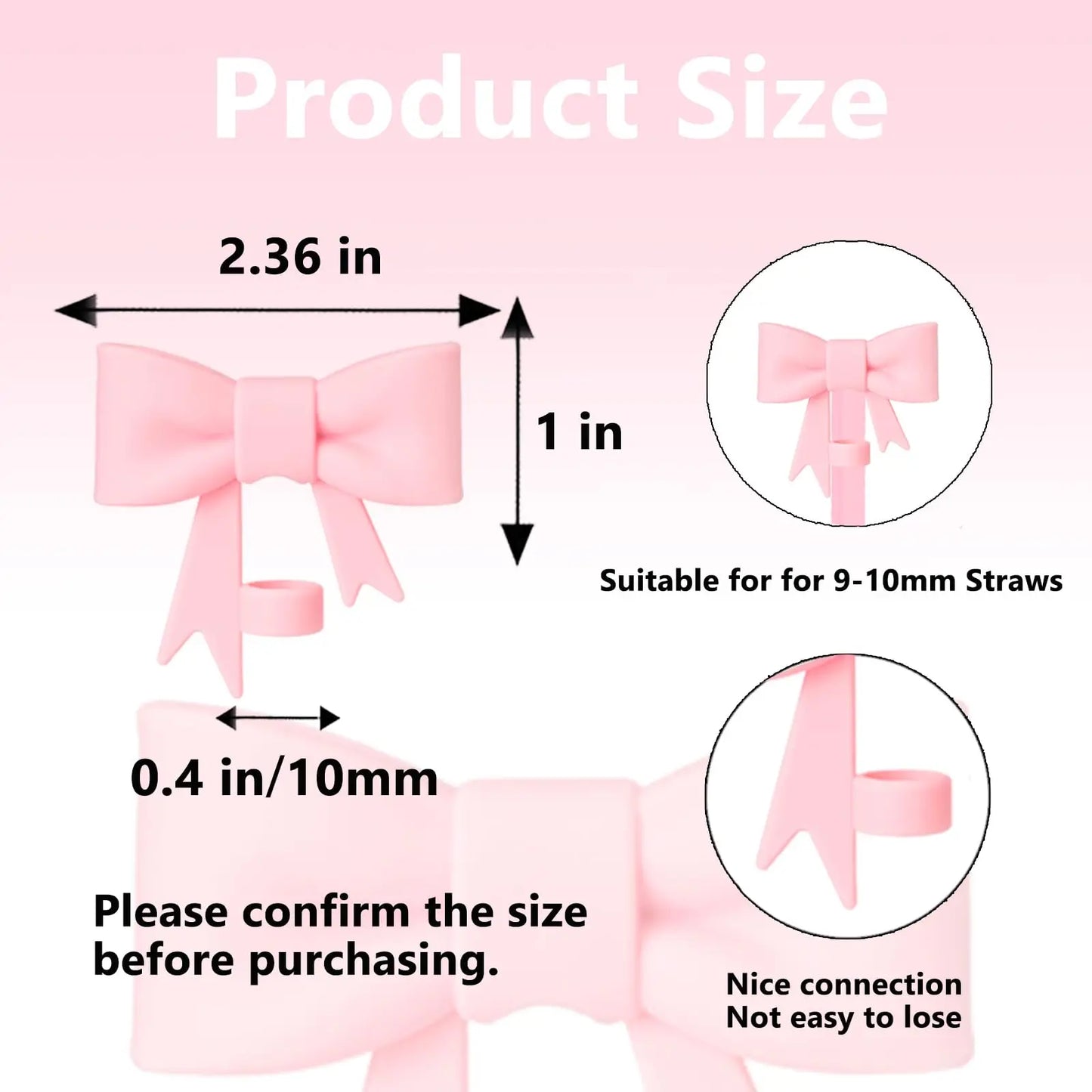 3 Pcs Classic Pink Bow Straw Covers Cap Toppers Compatible with Stanley 30&40 oz Tumbler Cups,Reusable Cute Silicone Straw Tips