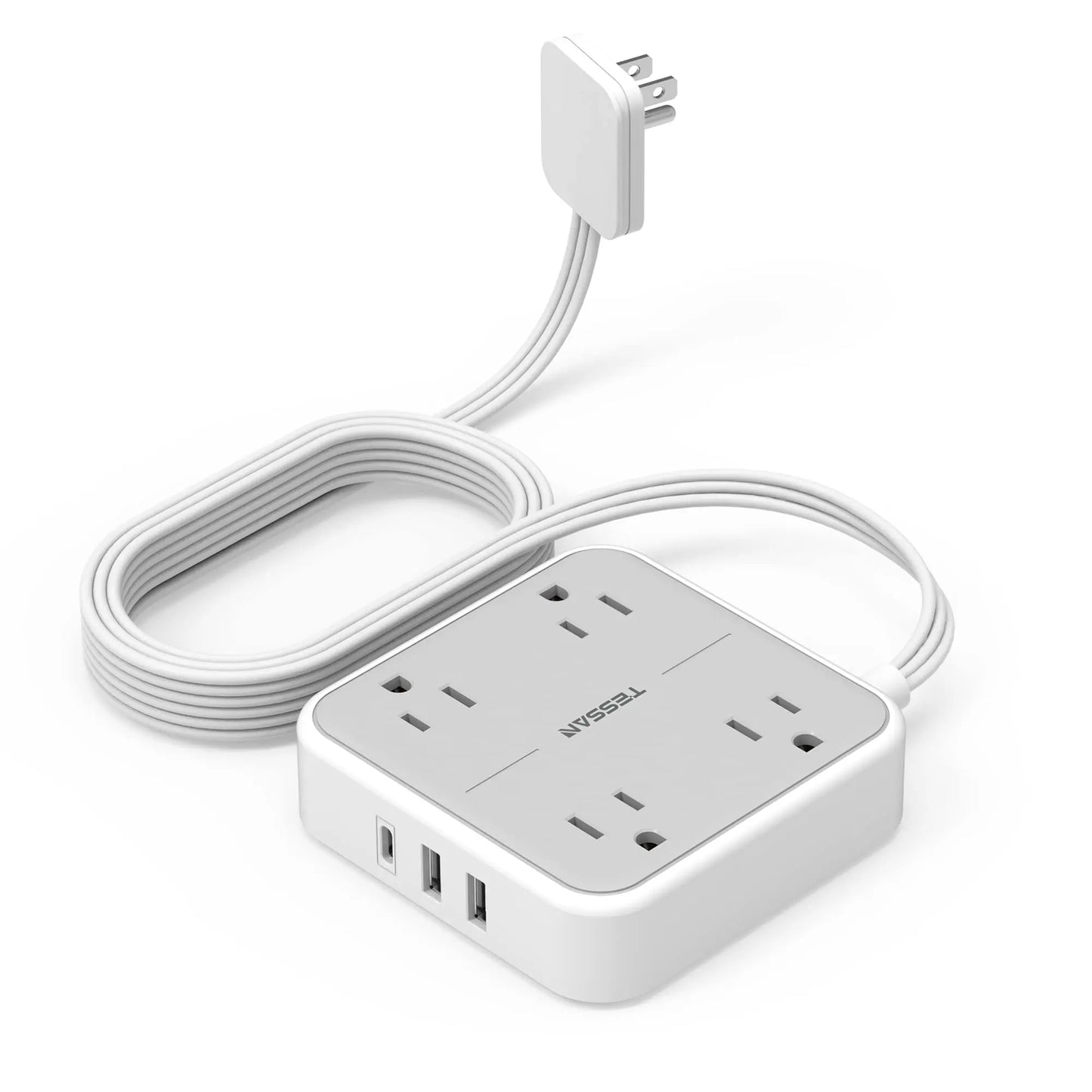 Surge Protector Power Strip - 8 Outlets with 4 USB (2 USB C) Charging Ports, Multi Plug Outlet Extender, 5Ft Braided Extension Cord, Flat Plug Wall Mount Desk USB Charging Station for Home Office ETL