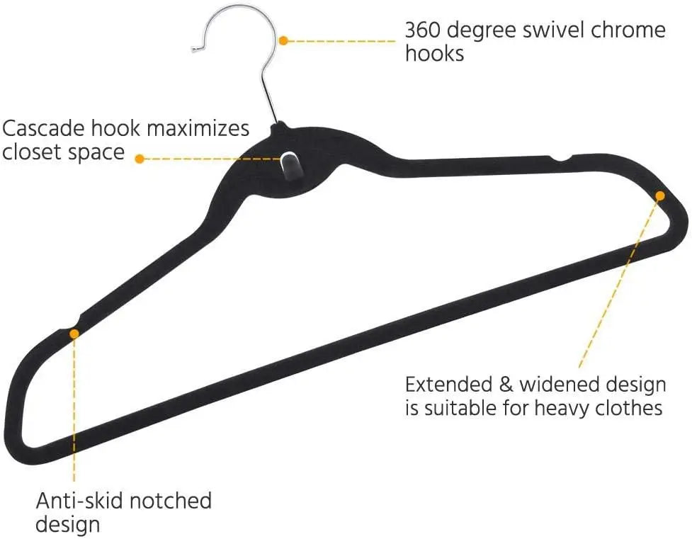 Non Slip Velvet Hangers - Heavy Duty - Suit Hangers Space Saving Clothes Hangers 360° Swivel Hook,