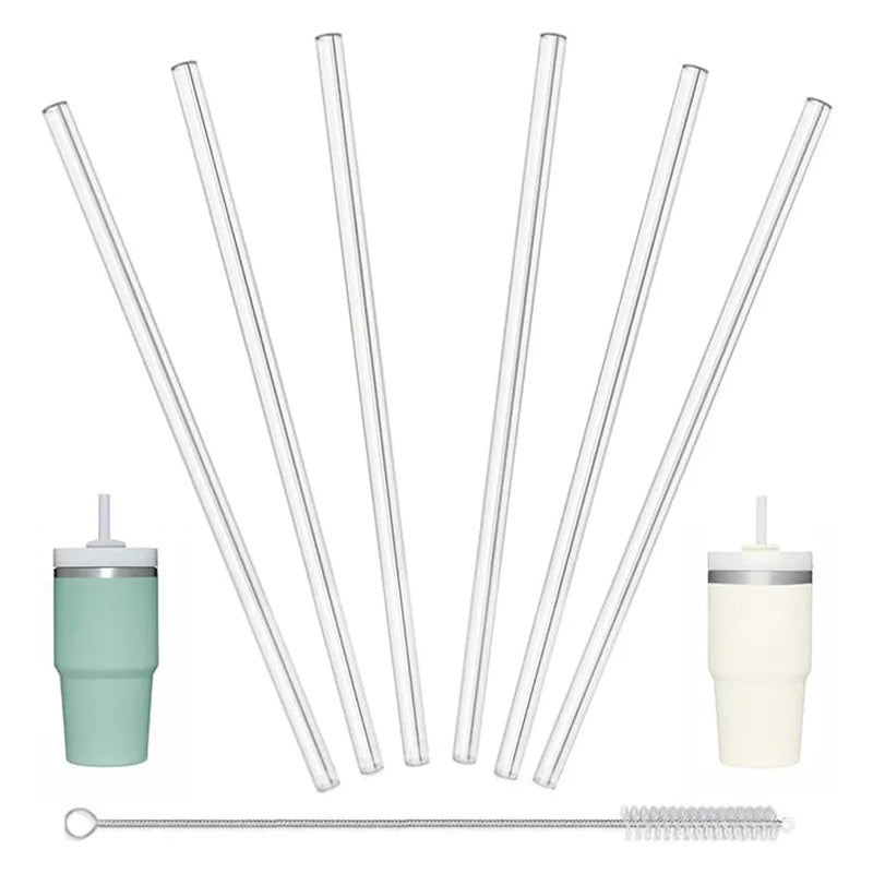 30cm 6 pcs Reusable Straw with Cleaning Brush, Plastic, Clear,Replacement Straw Compatible with Stanley 40 oz 30 oz Cup Tumbler