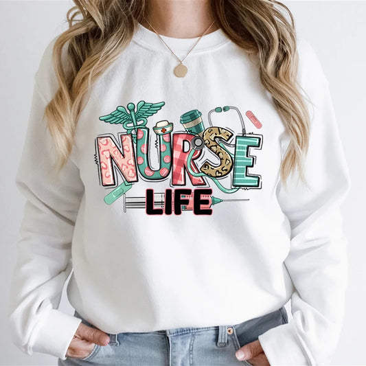 Woman Clothing Nurse Life Cartoon Classic Design Sweatshirts Nurse Gifts Autumn Hoodies Registered Nurse Gift Cartoon Sweatshirt