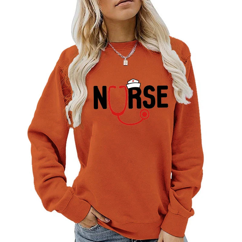 Fashion Nurse Stethoscope Print Sweater For Women Plus Size Funny Long Sleeve Graphic Plus Size Sweatshirt