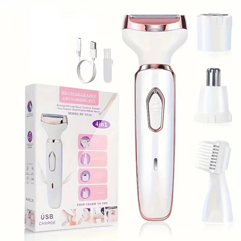 4 In 1 Electric Lady Shaver Body Hair Removal Epilator Painless Cordless Trimmer Razor Gifts For Women