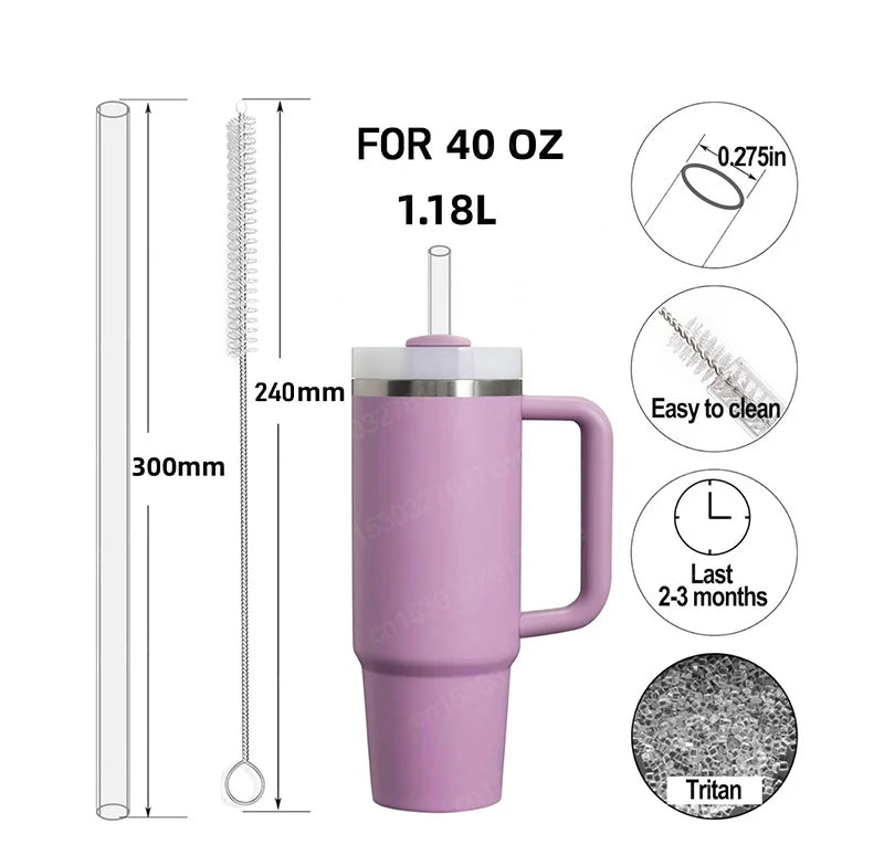 30cm Straight Drinking Straws Vacuum Tumbler Themos Cup Bottle Replacement Straw with Brush Suitable for Stanley 18-40oz